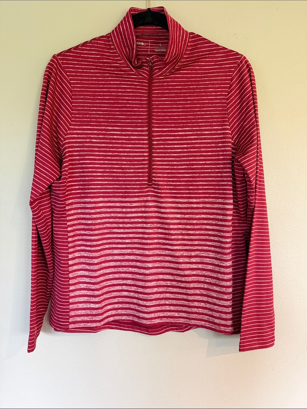 Antigua Red Pink Striped Quarter-Zip Pullover